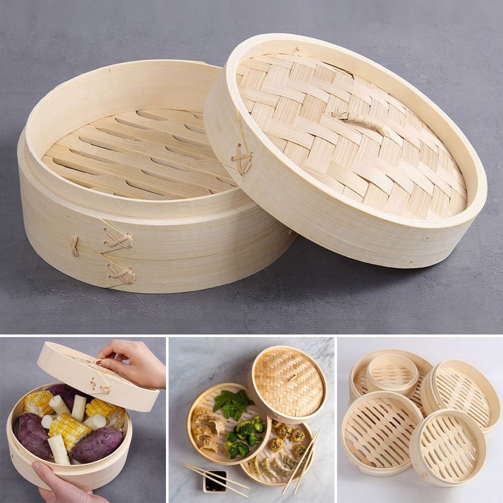 Bao Steamer Bamboo - Keranjang kukus bambu dengan tutup, keranjang